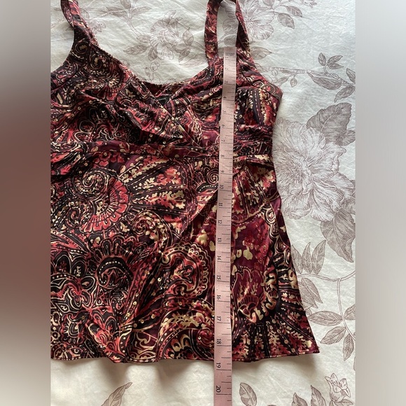 NWT Y2K Silk Red Paisley Beaded Sequin Babydoll Top 2 Petite 2P Deadstock Boho - Picture 8 of 9